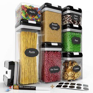 Набір контейнерів FOOD Storage Container Set для зберігання їжі, сипких та круп ∙ 7 ємностей з герметичними кришками ∙ 10 стікерів - етикеток + маркер у комплекті 51901/9 фото